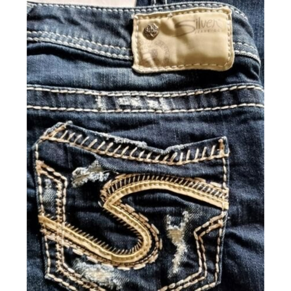 Silver Aiko Baby Boot Jeans Size 25X33 Heavy Stitch Destroyed Ripped Stretch - Picture 4 of 7